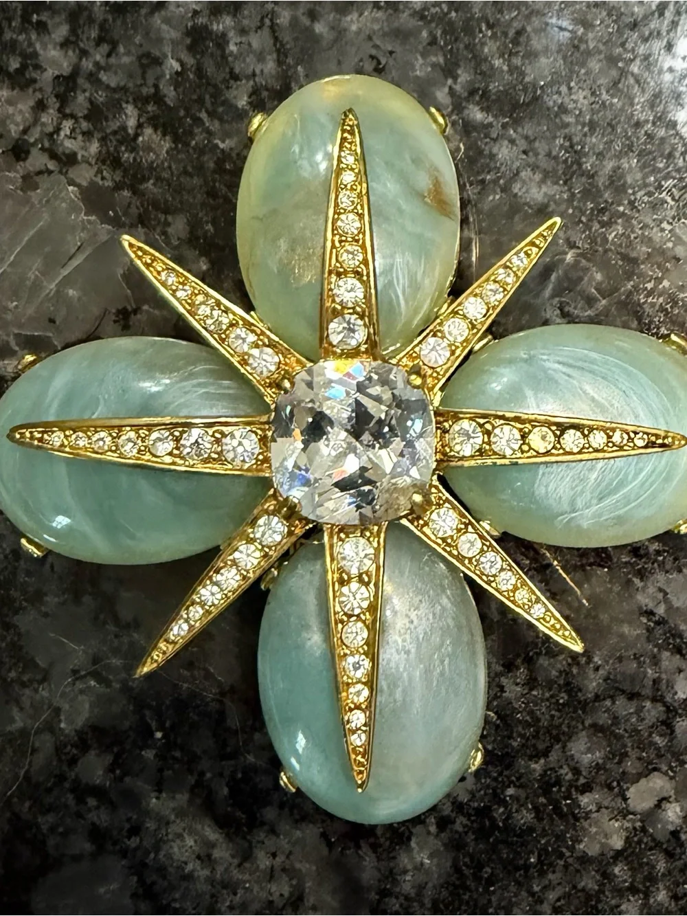 Gold-Tone Aqua Flower Crystal Brooch - Women Jewelry
